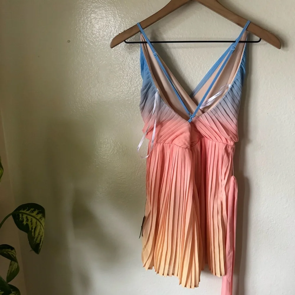 Lulus | Pleat the Way Blue and Pink Ombre Pleated Romper - Picture 6 of 7